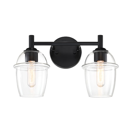 Designers Fountain Summer Jazz 16 in. 2-Light Matte Black Vanity Light with Clear Glass Shades for Bathrooms D310M-2B-MB